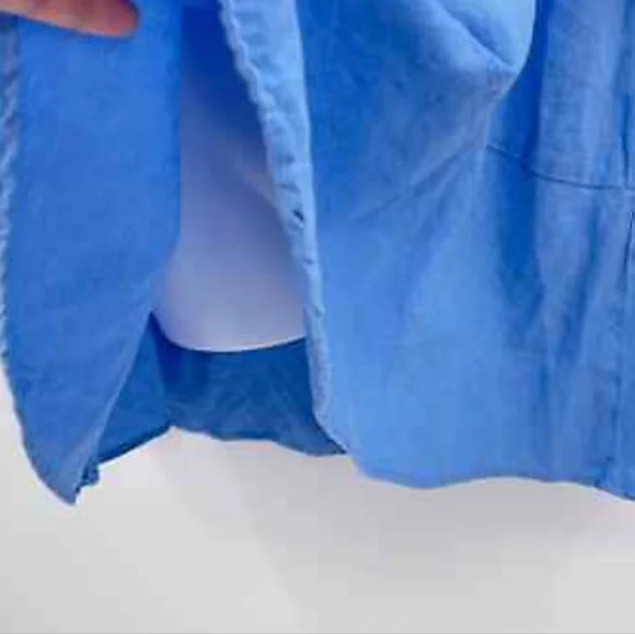 Zara Dress Linen Cotton Blend Blue Off the Shoulder Bell Sleeve Coastal Size M - Picture 5 of 6